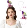 Lorilida Rainbow Mini Top Hat Headband with Lollipop Dangle Necklace Earrings for Gay Pride Month LGBTQ Parade Party Purple One Size