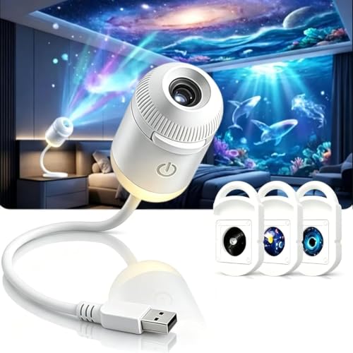 Lovelycat Hd Smart Dynamic 5d Holographic Night Light Projector, 2-in-1 Galaxy Projector Night Light, 360° Adjustable Galaxy and Ocean, Starry Sky Projection, Plug-and-Play Hd Star Lamp,3 Lens