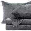 Love's cabin Flannel Sheets Set Queen, Grey, 4 Pieces, 15" Deep Pocket