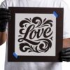 Love Script with Flourishes Stencil - 15 Inch - Wedding Decor, Wood Signs & Painting Projects - Durable 14 Mil Mylar Plastic Template