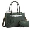 LOVEVOOK Laptop Bag for Women, 2-in-1 Tote Purse with Clutch & Cup Holder, Waterproof Briefcase for Work Travel, Large Capacity Structured Work Bag with Embossed Design 17.3 Inch, Green