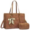 LOVEVOOK Laptop Bag for Women Vintage Leather Laptop Tote 15.6 inch Large Capacity Computer bag with Clutch Purse for Work