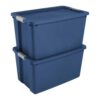 LPOMNXDF 2-Pack 34 Gallon Blue Stackable Plastic Storage Bins, Extra-Large Capacity Totes With Secure Latching Lid & In-Molded Handles, Heavy-Duty Containers For Home, Dorm, Garage And Basement