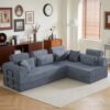 L Shaped Sectional Sofa, Modular Corduroy Sleeper Couch Dark Gray