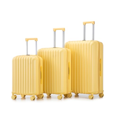 Luggage Sets with Cup Holder, 3 Piece ABS Spinner Suitcase Set (20/24/28 inch), Carry On Luggage with USB & Type-C Port, Phone Holder, Durable Waterproof Hard Shell, Telescopic Handle (Yellow)