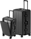 LUGGEX 2PC Front Open Zipperless Luggage Set, Aluminum, Black, 21"/30"