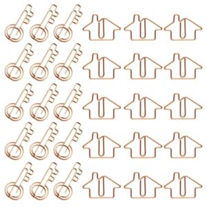Luggspa 100 Pcs Rose Gold House & Key Paper Clip Real Estate Agent Supplies