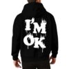 Luijeiyxa Men's Black Streetwear Hoodie, I'M OK Text Graphic Print Soft Fleece Pullover Sweatshirt Daily Casual Outfit (black,XX-Large)