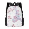 Luiumknz European Paris Eiffel Tower With Flowers Floral Swirls Large Capacity Multi-Purpose Outdoor Hiking Travel Backpack