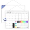 Lumspax Monthly Calendar Dry Erase Board for Wall, 16"x12" Double-Sided Magnetic Calendar White Board with Hooks, Silver Aluminum Alloy Frame Hanging Whiteboard for Office, Home, School