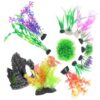 Lurrose 13pcs Fish Tank Decor Set with Artificial Plants and Rock Cave