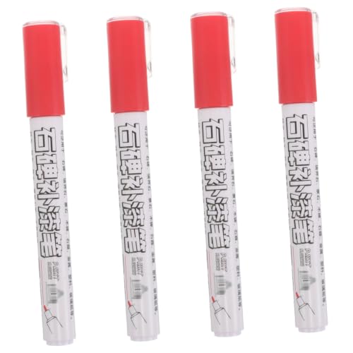 Lurrose 4pcs Red Paint Marker Pen for Memorial Stone and Rock Restoration with Precision Deep Fill Control, Waterproof Oil-based Paint Pen for Outdoor Tombstone Lettering and Monument