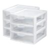LUYKNZCH 2-Pack Small 3-Drawer White Countertop Organizer, Stackable Clear Visible Storage Unit With Drawer Stops, Compact Desktop Shelf For Office Supplies, Beauty Items, Dorm & Home Item