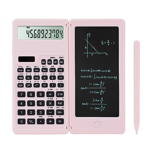 LveSunny Scientific Calculators for Middle School & High School, Solar and Battery Power with Notepad for School,10 Digits Digital with Erasable Writing Board Math Calculator (Pink)