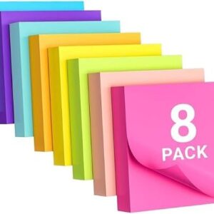 LYLHZRMDGC Sticky Notes 3x3, 8 Color Sticky Notes, Post Its, Removable Self-Stick Notes for Office, School, Home, Notebook, Send Goods from Local Warehouse, 100 Pads/Pack (1)