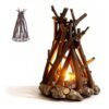 lylzb Campfire Night Light, Rechargeable Rustic Lamp with 3 Light & White Noise Modes, Natural Wood and Stone Cordless Desk Decor for Bedroom Cabin，L