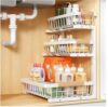 LYSENDUO Under Sink Organizer, 2 Pack White Wire Basket Shelves, Adjustable Cabinet Storage Rack (White, 1 Pack)