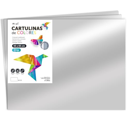 m-office Metallic Colour Card 50 x 65 cm, 230 g/m², Large Craft Card Sheets, Coloured Cardboard for Crafts, Creative Design and Art Projects, Shiny Reflective Effect · m-office (10 Sheets, Silver)