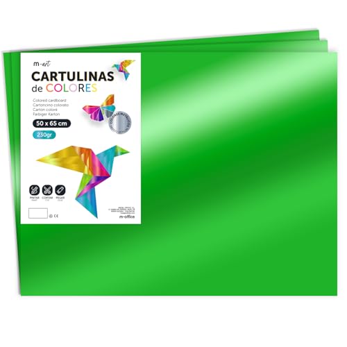 m-office Metallic Colour Card 50 x 65 cm, 230 g/m², Large Craft Card Sheets, Coloured Cardboard for Crafts, Creative Design and Art Projects, Shiny Reflective Effect (125 Sheets, Green)