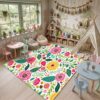 Maasechs Pastel Floral Classroom Rug 6.6 x 4.6 ft Washable Wildflowers Area Rug Non Slip Soft Back to School Floral Classroom Decorations Low Pile Flower Carpet for Bedroom Playroom Nursery Floor
