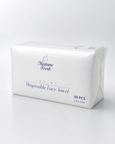 Madame Fresh Disposable Face Towels, 80 Ct - Extra Thick & Soft Dry Wipes for Face & Skincare, Biodegradable, Fragrance-Free, Ultra Absorbent for Dry & Wet Use, Makeup Removal & Cleaning (1, 80)