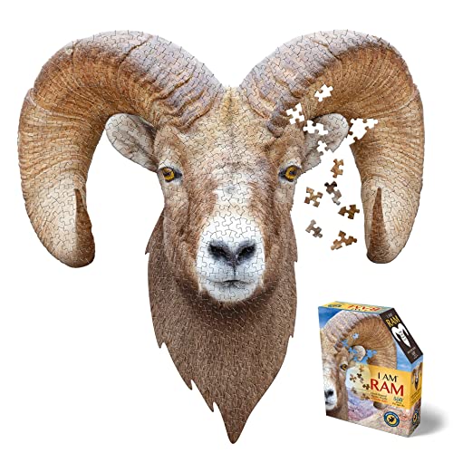 Madd CAPP Puzzles I AM Ram Animal Shaped 550 Piece Jigsaw Puzzle for Adults & Kids – Large Poster Size Floor Ram Puzzle – Unique Wildlife Educational Family Activity Gift for Men Women Teens