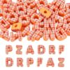 Magibeads 30Pcs Letter Acrylic Beads Large Hole Beads Tartan Pattern Orange