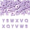 Magibeads 30Pcs Letter Acrylic Beads Large Hole Beads Tartan Pattern Purple