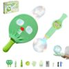 Magical Smoke Bubble Machine Kit for Kids - Elastic Bouncy Bubbles with Knitted Rackets & Gloves, 10-in-1 Fog Bubble Wand with Lights & Music, Rechargeable Sensory Gift for Boys Girls Age 3+ (Green)