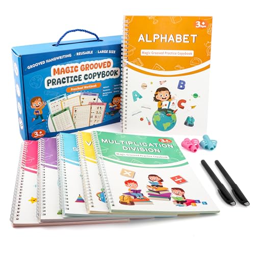 Magic Grooved Writing Practice for Kids,Reusable Grooved Writing Books,Kindergarten Workbooks Number Letter Tracing for Kids Age 3-8 Preschool Calligraphy