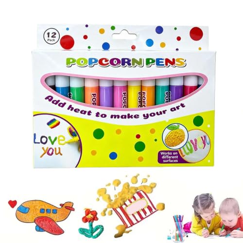 Magic Popcorns Pens, 3D Puffy Popcorn Pens, 12 Colors DIY Bubble Popcorn