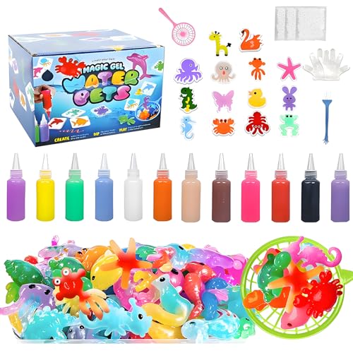 Magic Water Elf Toy Kit,12 Colors 3D DIY Water Gel Beads Kit with 14 Animal Molds,Complete Water Toy Set with Storage Box,Handmade STEM Craft Kits for Boys Girls Age 4+, Birthday Christmas Gift
