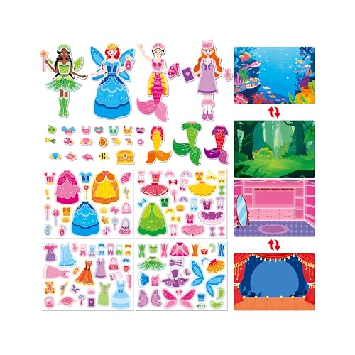 Magnetic Dress-Up Doll Set for Girls, 4 Dolls-Princess, Fairy, Mermaid & Ballerina, Magnetic Playset With 120+ Mix & Match Magnet Pieces, Perfect Pretend Play Doll Set For Travel And Quiet Time