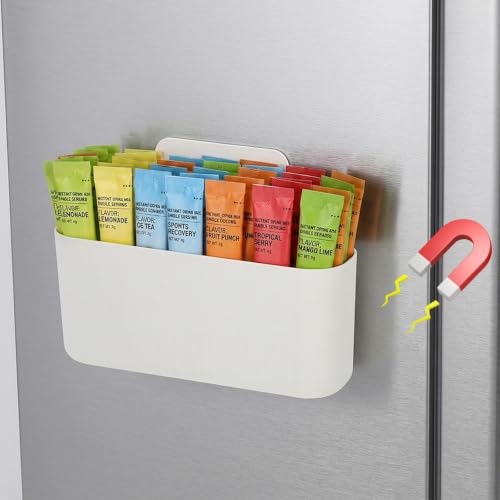 Magnetic Drink Packet Organizer Fridge Water Flavor Packet Holder with Removable Adjustable Divider, Multipurpose Space Saving Storage Container for Kitchen Pantry Cabinets and Bins