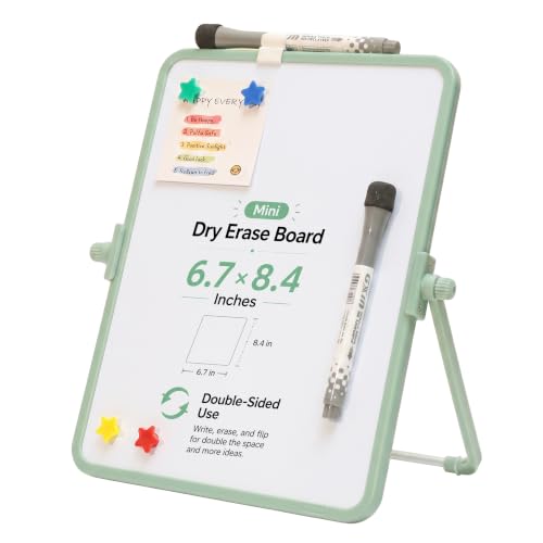 Magnetic Dry Erase White Board, 6.7 x 8.4 Inch Double Sided Desktop Whiteboard with Stable Stand, Portable Mini Writing Board Set with Markers & Magnets for Kids Home Office School Drawing