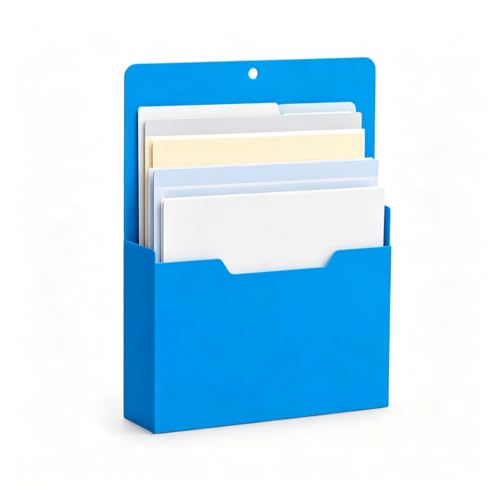Magnetic File Holder for Refrigerator - Open Front Wall Organizer with Thumb Cutout, Holds 200 Sheets A4/Letter, Locker & Cabinet Pocket, Free Up Desk Space, Home Office Classroom Storage (4 Colors)