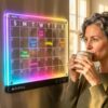 Magnetic LED Monthly Planner - Rechargeable 14x10" Acrylic Dry Erase Calendar for Fridge or Desk - Light-Up Illuminated Whiteboard with 7 LED Colors and Markers