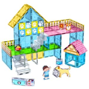 Magnetic Tiles for Kids Ages 4-8, 50 PCS Puppy House Magnet Dogs Stem Toy