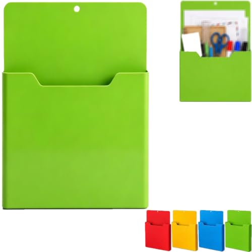 Magnetic Utility & File Holder, Waterproof Heavy Resistant PP Pocket, Strong Magnetic Storage Folder for Refrigerator, Whiteboard, Locker, Office School Papers and Documents (Green)