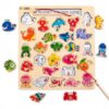 Magnetic Wooden Alphabet Fishing Game for Kids Ages 3-5, ABC Letter Puzzle Board with 26 Sea Animal Pieces, Preschool Learning Fine Motor Toy for Boys Girls 3 4 5