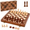 Magnetic Wooden Chess Set and Checkers Board Game for Adults Kids （p