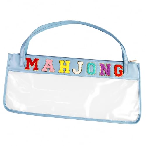 Mahjong Carrying Tote Bag Only, Clear Zippered Storage Bag with Long Handles and Decorative Mahjong Letters, Portable Organizer for Tiles and Game Accessories, Mahjong Tiles Not Included