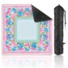 Mahjong Mat 31.5" x 31.5" Floral Pink Blue Watercolor Geometric Border Design Non-Slip Noise Reduction Mahjong Tiles Table Cover for Dominoes Poker Card Board and Tile Games
