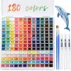 Maitys 180 Colors Pearlescent Watercolor Paint Set Portable Travel Watercolors with Brushes Easy-clean Washable Paint Art Supplies for Adult Painting Party Drawing DIY Crafts Gift Artists
