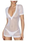MakeMeChic Women's Mesh Sexy Jumpsuit Short Sheer Romper White Medium
