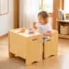 MallBest Montessori Weaning Table and Chair Set-Adjustable seat Height Wooden Toddler Table，Kids Activity Step Stools，Kids Funiture for Eating Drawing Reading