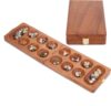 Mancala Board Game with Real Natural Stones – Folding Wooden Travel Set | Solid Beech Wood | 80 Unique Stones (48 + 32 Extra) | Classic Strategy Game for Kids & Adults (9.5 Inch)