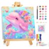 Mandun Paint by Numbers Kit for Kids with Frame, Dolphin Paint by Numbers for Kids Ages 4-8-12, DIY Cow Acrylic Oil Painting for Home Wall Art Decor Gift 7.8x7.15 inch (with Frame Easel)