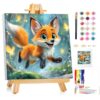 Mandun Paint by Numbers Kit for Kids with Frame, Fox Paint by Numbers for Kids Ages 4-8-12, DIY Cow Acrylic Oil Painting for Home Wall Art Decor Gift 7.8x7.12 inch (with Frame Easel)