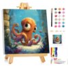 Mandun Paint by Numbers Kit for Kids with Frame, Octopus Paint by Numbers for Kids Ages 4-8-12, DIY Cow Acrylic Oil Painting for Home Wall Art Decor Gift 7.8x7.13 inch (with Frame Easel)